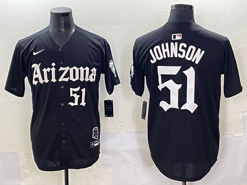 Men 2025 Arizona Diamondback #51 Johnson Black Five generations Joint Name Nike MLB Jersey style 12